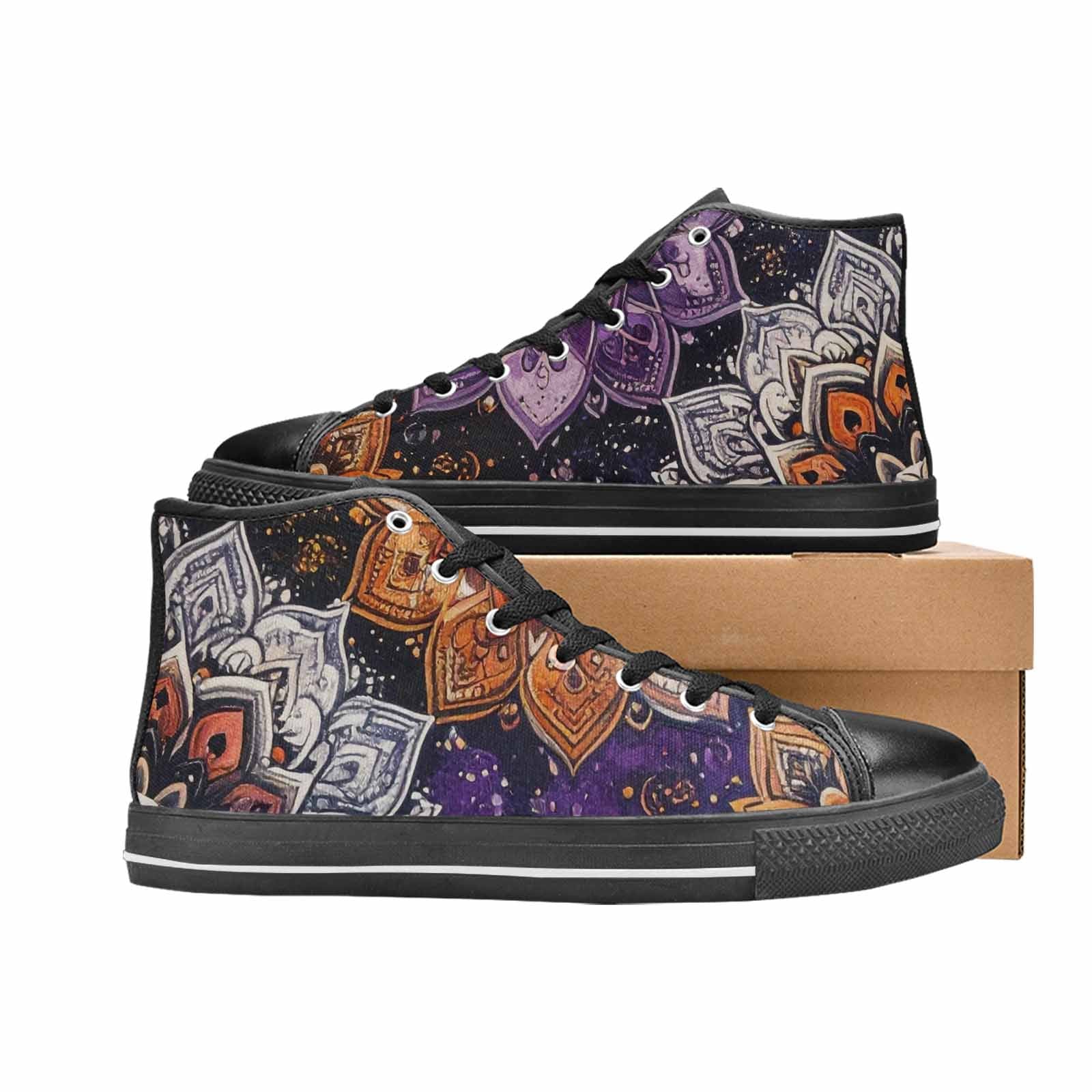 WOMEN'S Mandala High Top Canvas Neon Fantasy Custom Shoes