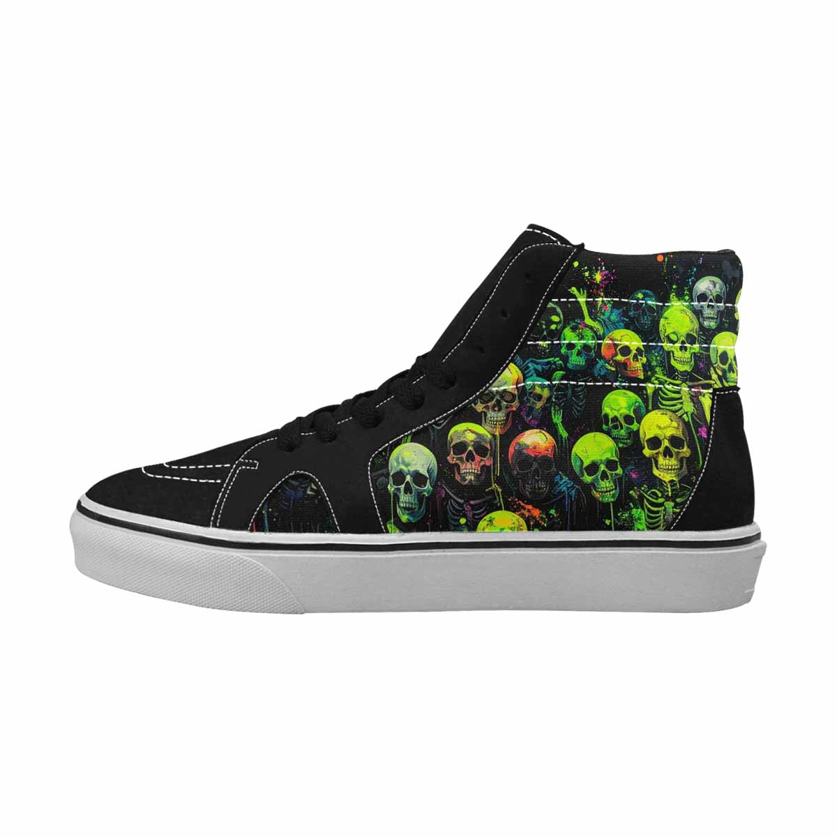 MEN'S Skeletons × Neon Green High Top Canvas Vivid Custom Sneakers
