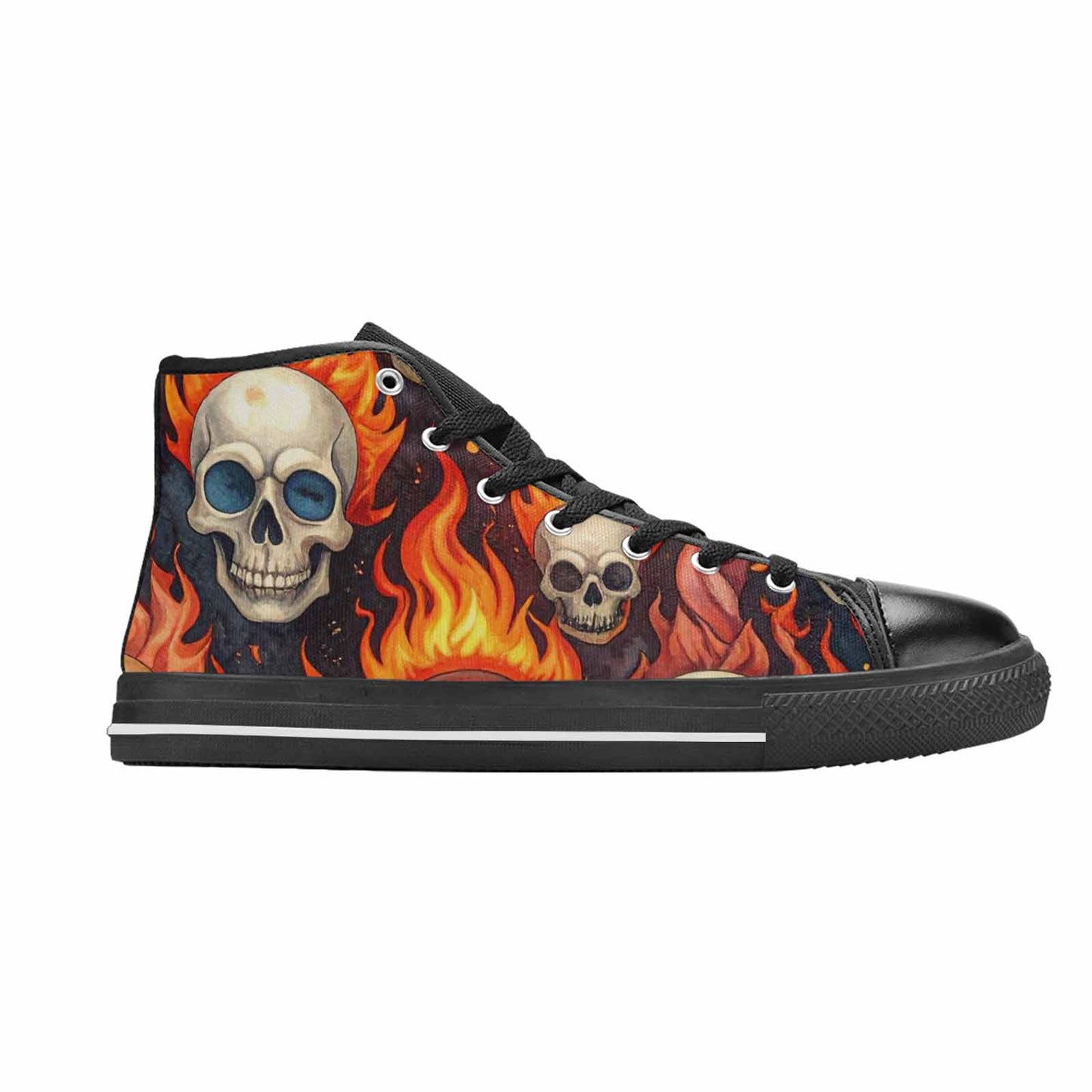 WOMEN'S Skulls - Flaming High Top Canvas Surreal Sneakers