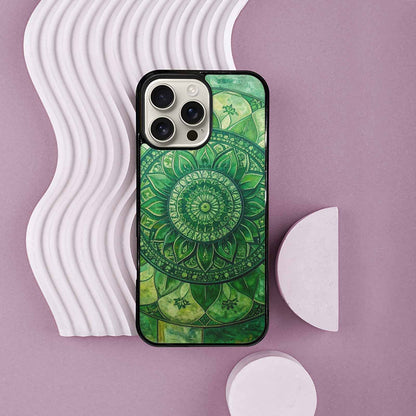 iPhone 16 Pro Max Case — Green Mandala Bohemian Print Edge To, Customized Protective Case