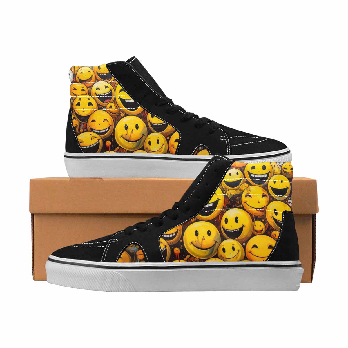 MEN'S Smiley Face High Top Canvas Wearable Art Dreamcore Custom Print Sneakers