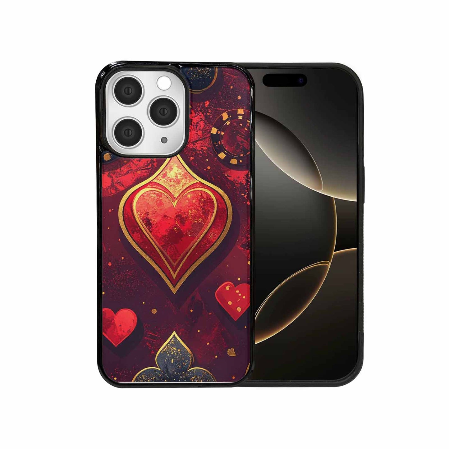 iPhone 15 Pro Max Case — Playing Card Suits Pattern Poker Chips, Unique Phone Case Design