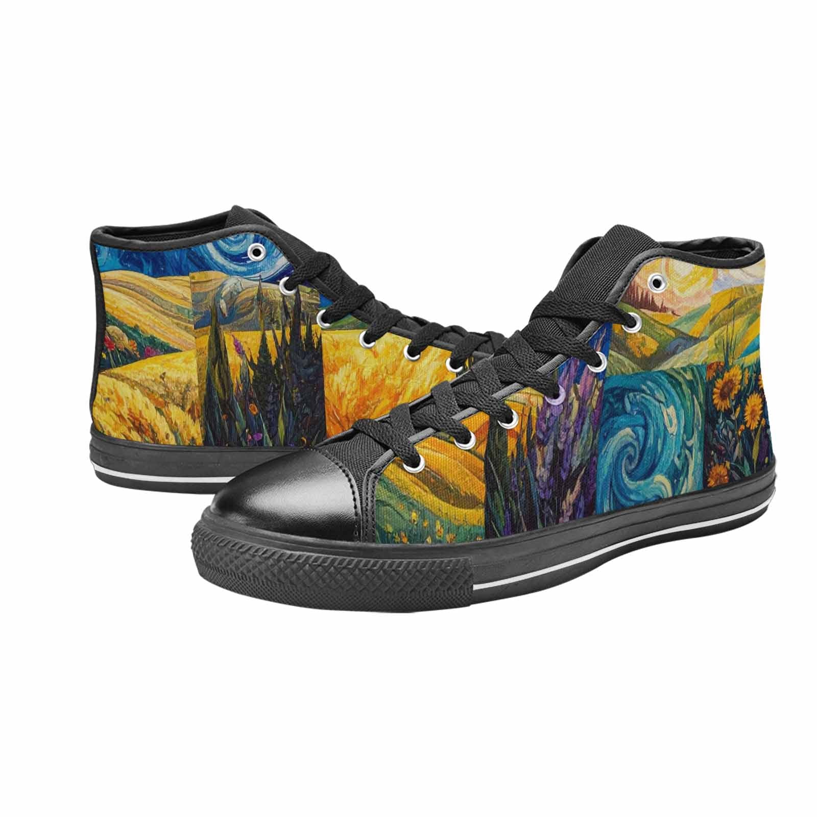 WOMEN'S Van Gogh-Style Swirl High Top Canvas Surreal Custom Sneakers