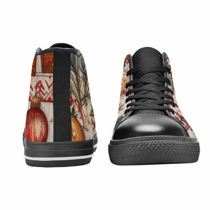 MEN'S Christmas Holly Snowflake High Top Canvas Wallpaper Art Shoes
