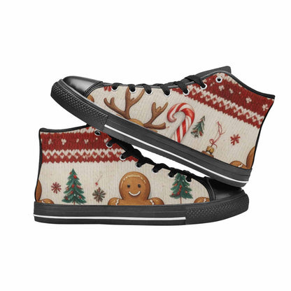 MEN'S Christmas Holly Snowflake High Top Canvas Vivid Custom Sneakers