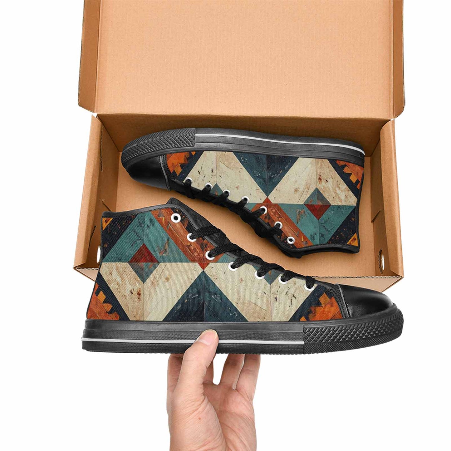 MEN'S Southwestern Geometric Diamond High Top Canvas Vibrant Chaos Sneakers