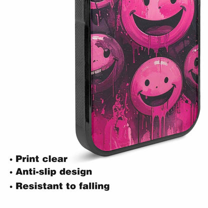 iPhone 15 Plus Case — Melting Moon Smiley Black Pink Ink, Customized Protective Case