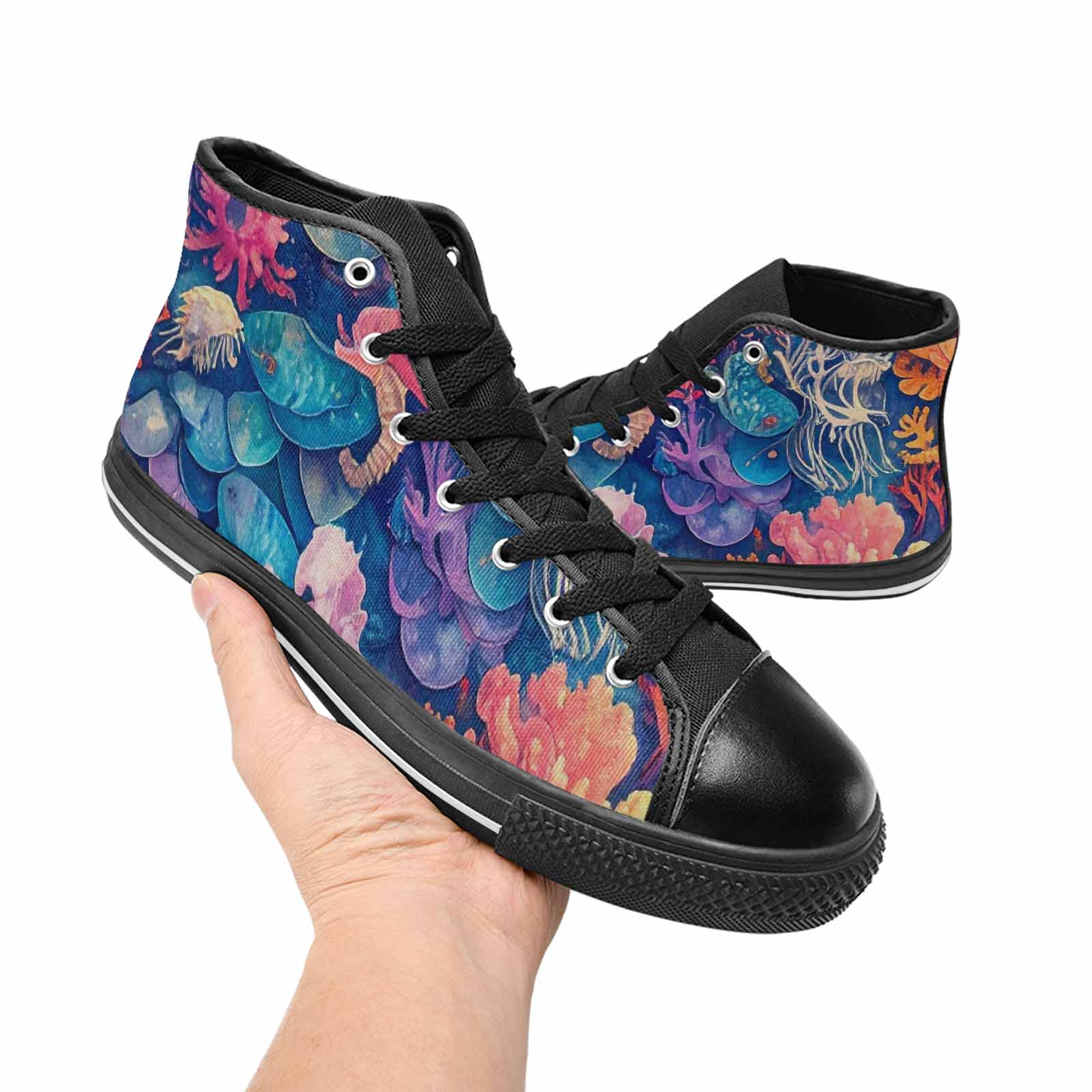 MEN'S Fish Scale Coral High Top Canvas Surreal Custom Sneakers