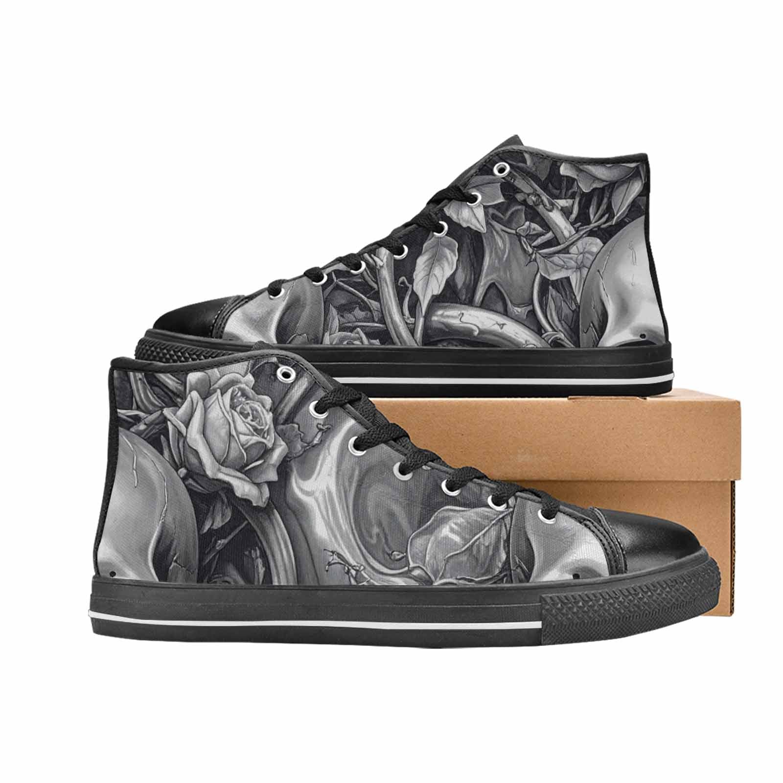 WOMEN'S Skulls Roses Chrome Airbrush High Top Canvas Cottagecore Sneakers