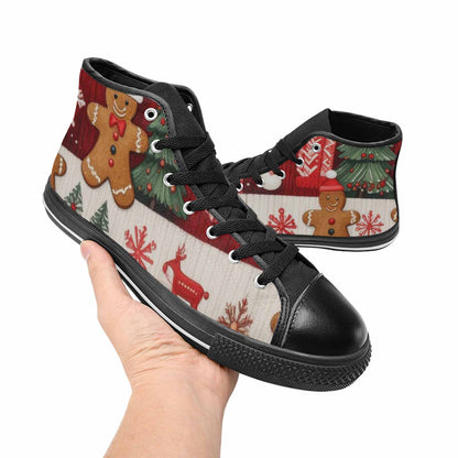 MEN'S Christmas Holly Snowflake High Top Canvas Cottagecore Custom Shoes