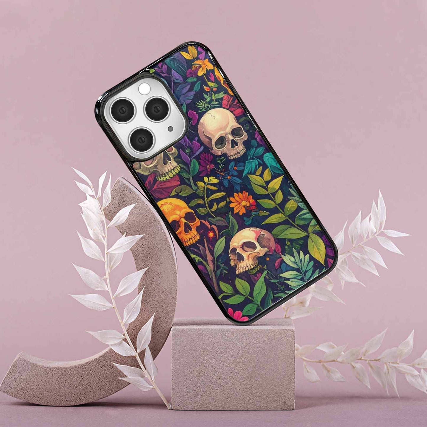 iPhone 15 Pro Max Case — Skulls Botanicalskulls Pattern, Unique Phone Case Design