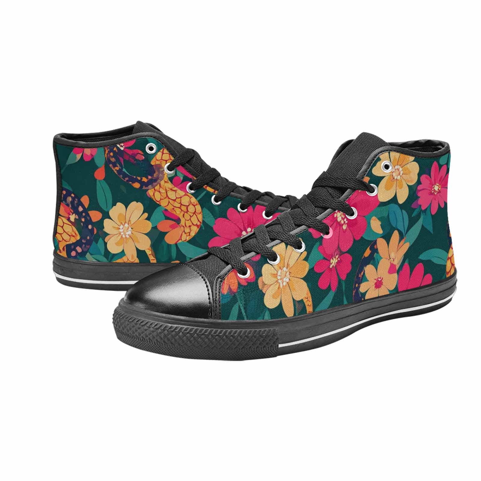 MEN'S Floral Snake Print High Top Canvas Wallpaper Art Sneakers