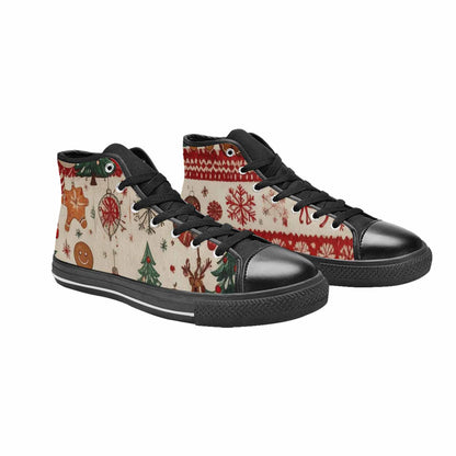 WOMEN'S Christmas Holly Snowflake High Top Canvas Neon Fantasy Custom Sneakers