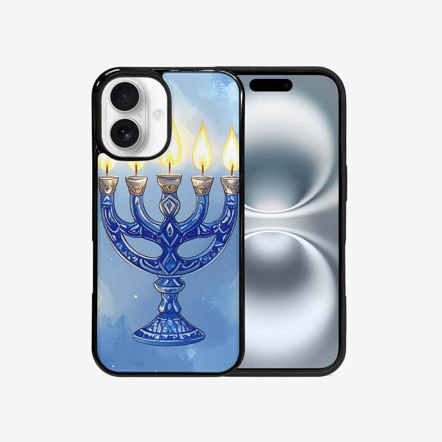 iPhone 16 Case — Hanukkah Menorah Pattern Seamless Repeat Jewish, Custom Phone Case
