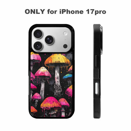 iPhone 17 Pro Case — Rainbow Drip Mushrooms Black Pink Original, Custom Art Phone Cover