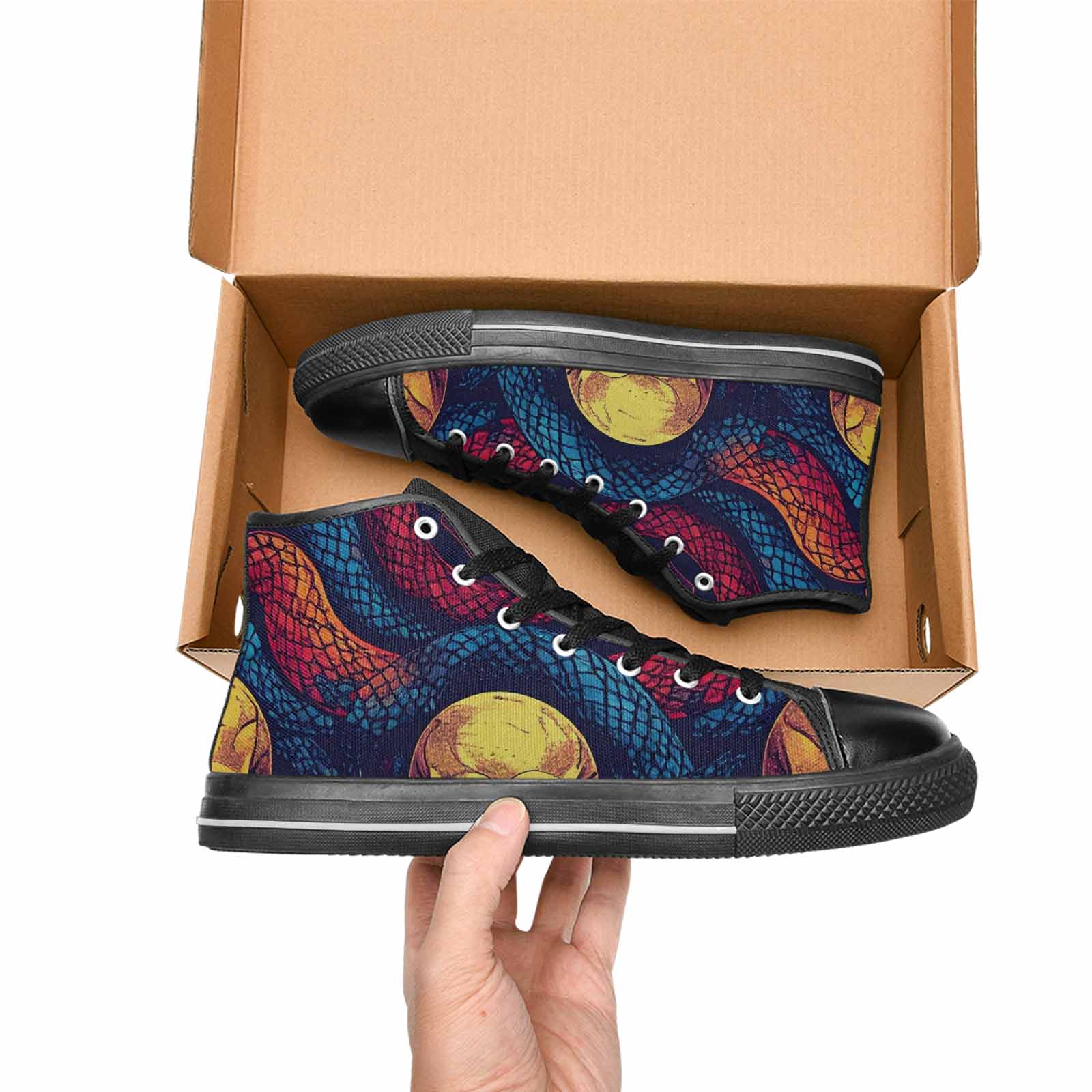 MEN'S Snake Skulls Print High Top Canvas Vivid Custom Shoes