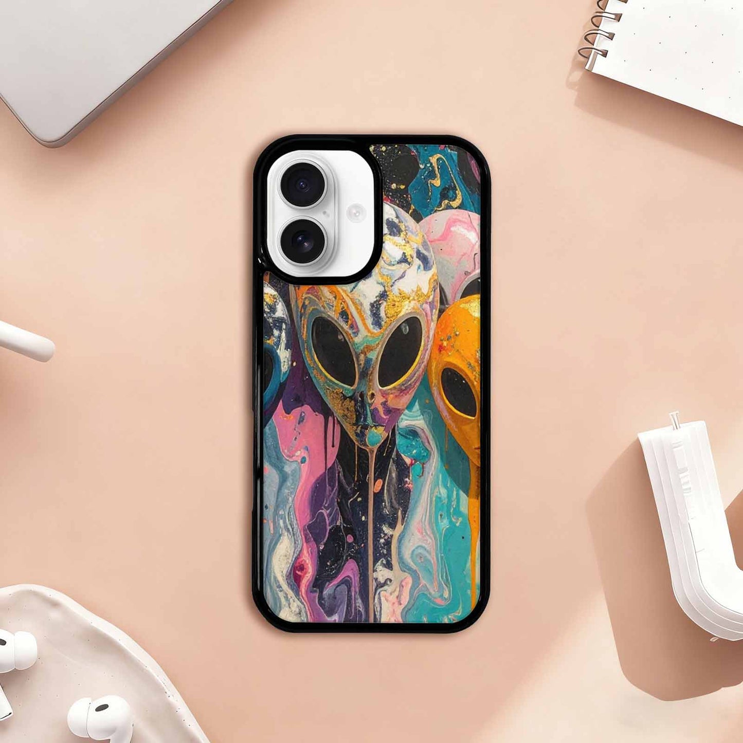 iPhone 17 Case — Aliens Marblealiens Pattern Alien Scifi, Custom Print Case Cover