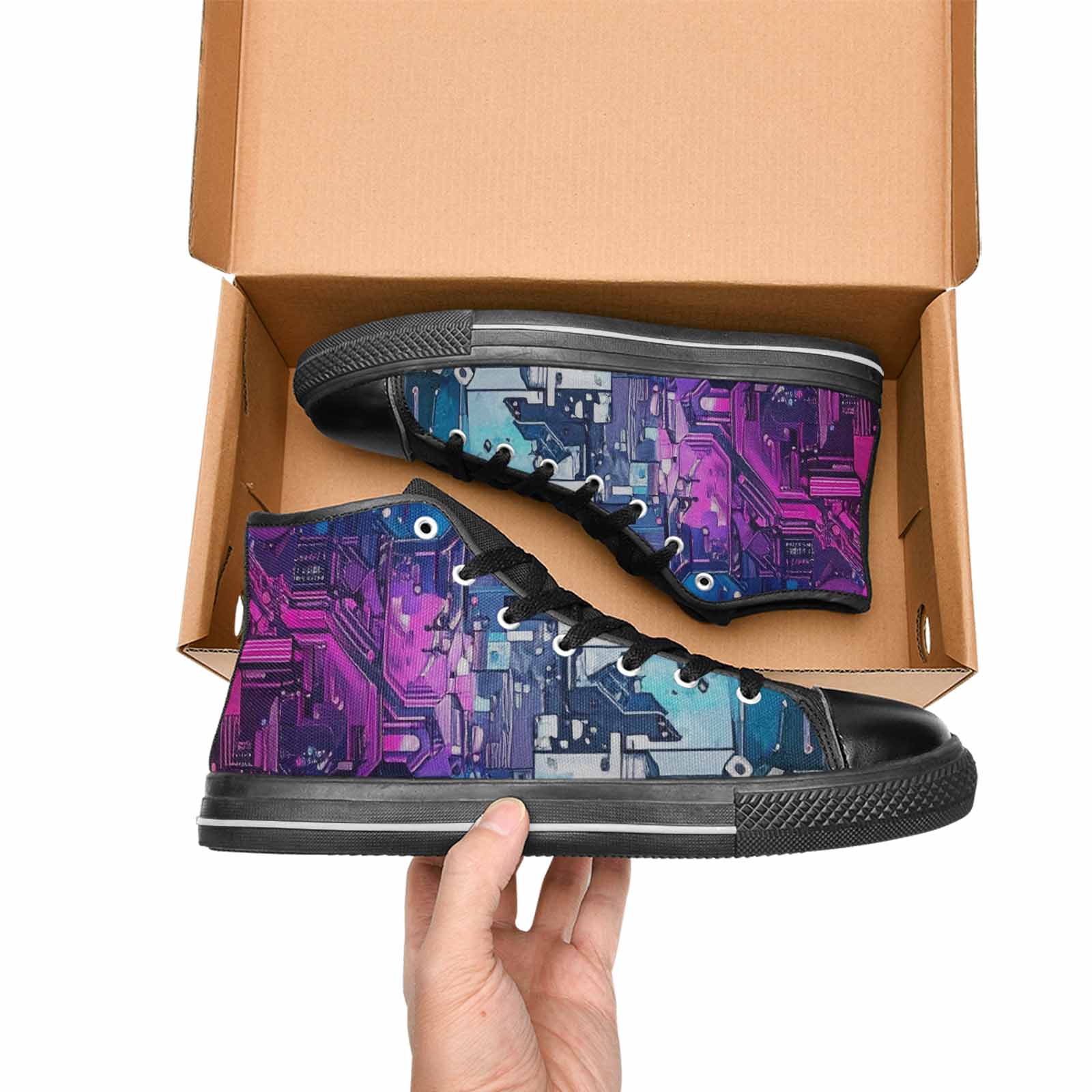 WOMEN'S Circuit Board Cyberpunk High Top Canvas Aesthetic Custom Shoes
