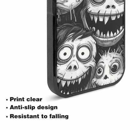 iPhone 15 Plus Case — Black And White Monster Face Collage, Custom Phone Case