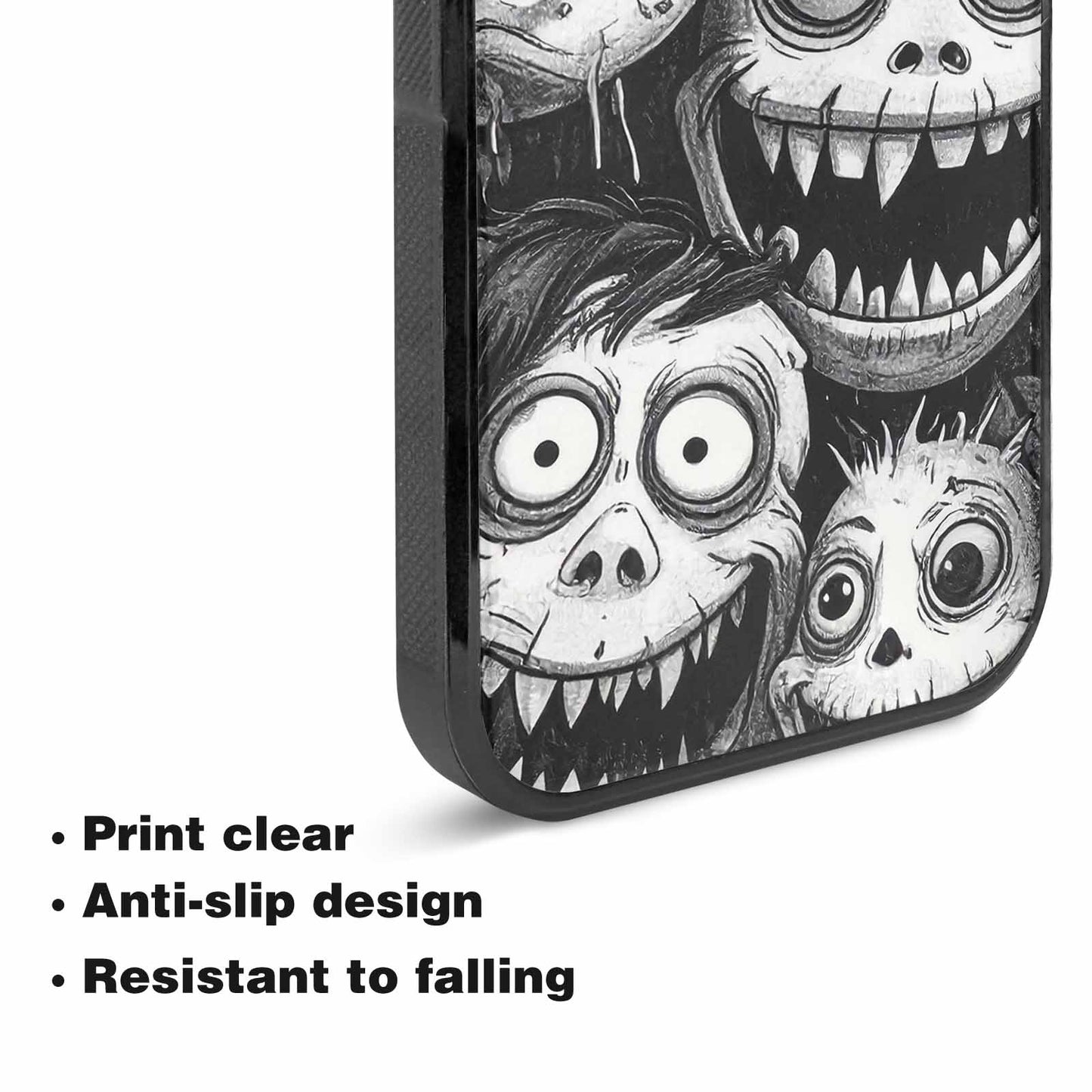 iPhone 15 Plus Case — Black And White Monster Face Collage, Custom Printed Phone Case