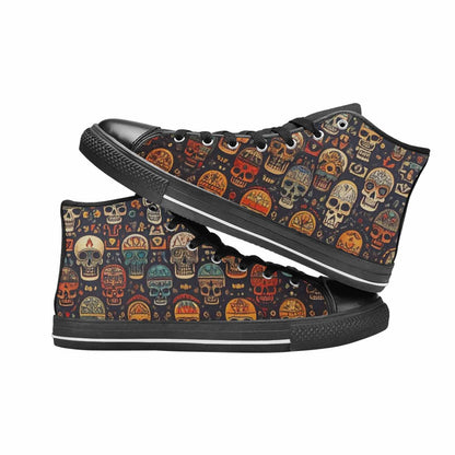 MEN'S Skulls - Tribal-Patterned- High Top Canvas Wallpaper Art Custom Shoes