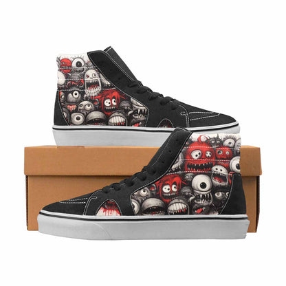 WOMEN'S Monsters Black & Red Ink High Top Canvas Custom Design Aesthetic Limited Edition Sneakers