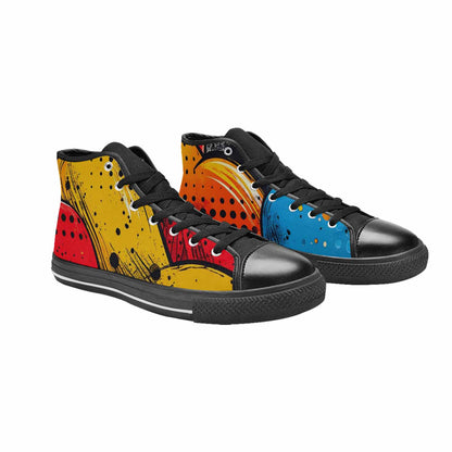WOMEN'S Comic Book Halftone High Top Canvas Dark Academia Custom Sneakers