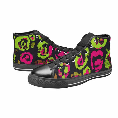 MEN'S Leopard Neon Rosette Black High Top Canvas Dark Academia Shoes