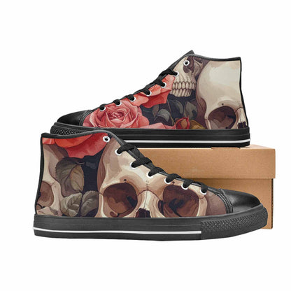 MEN'S Skulls Roses Soft Airbrush High Top Canvas Vivid Custom Shoes