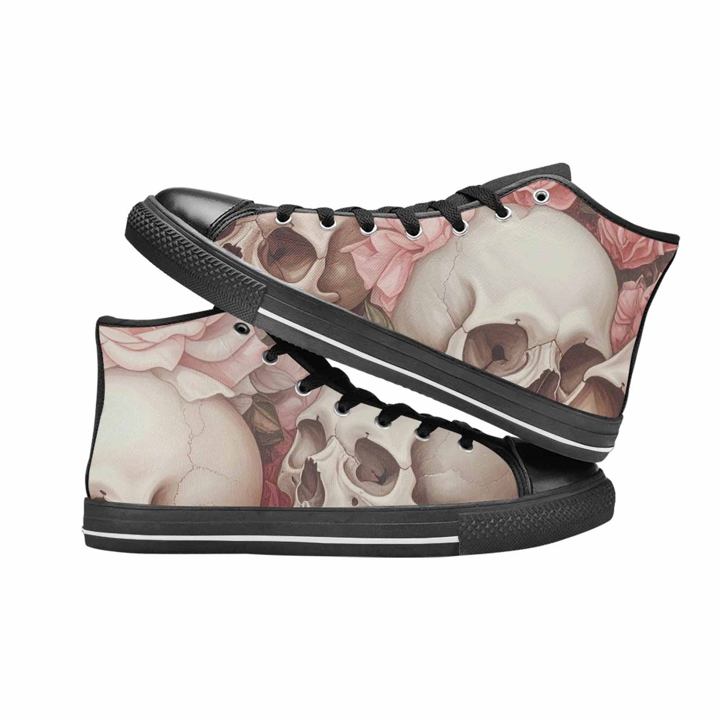 MEN'S Skulls Roses Soft Airbrush High Top Canvas Wallpaper Art Custom Shoes