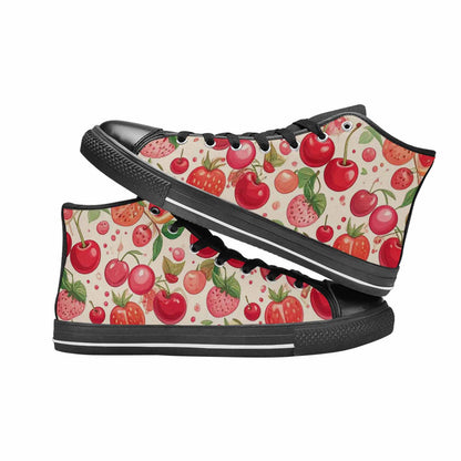 WOMEN'S Cherry Fruit Print High Top Canvas Dark Academia Shoes