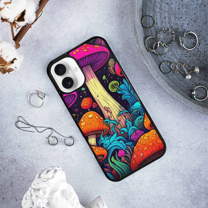 iPhone 16 Plus Case — Psychedelic Mushroom Cartoon Pattern, Customized Protective Case