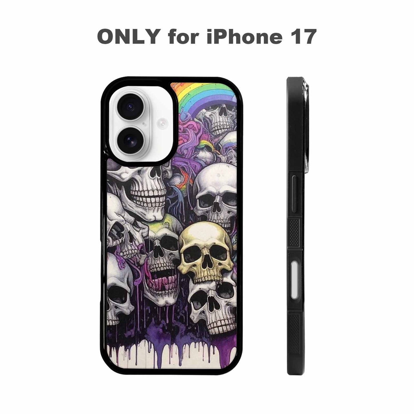 iPhone 17 Case — Black &amp; Purple Ink Gothic Skulls, Customized Protective Case