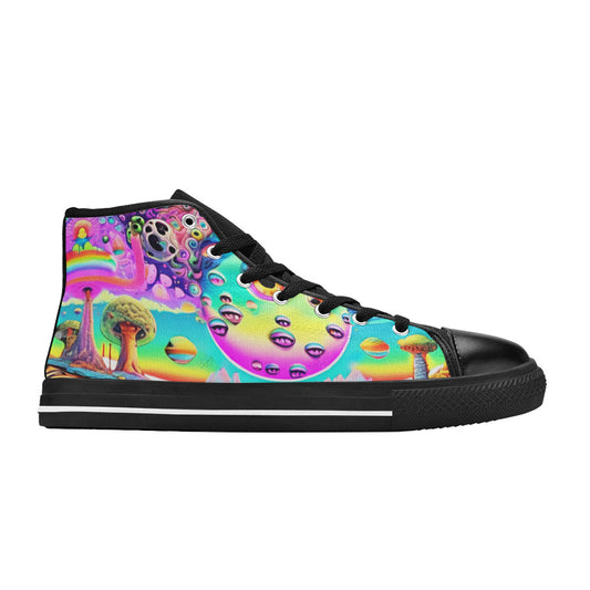 MEN'S Trippy Acid World Art High Top Canvas Grunge Custom Shoes