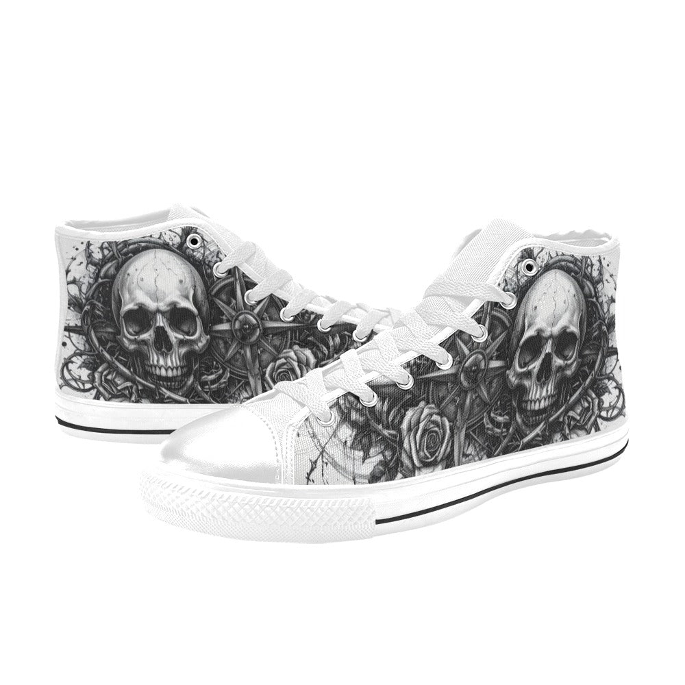 Grey Skull Dark Art Women's Gothic High Top Canvas Shoes | Freaky Shoes®