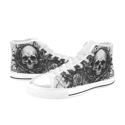 Grey Skull Dark Art Women's Gothic High Top Canvas Shoes | Freaky Shoes®