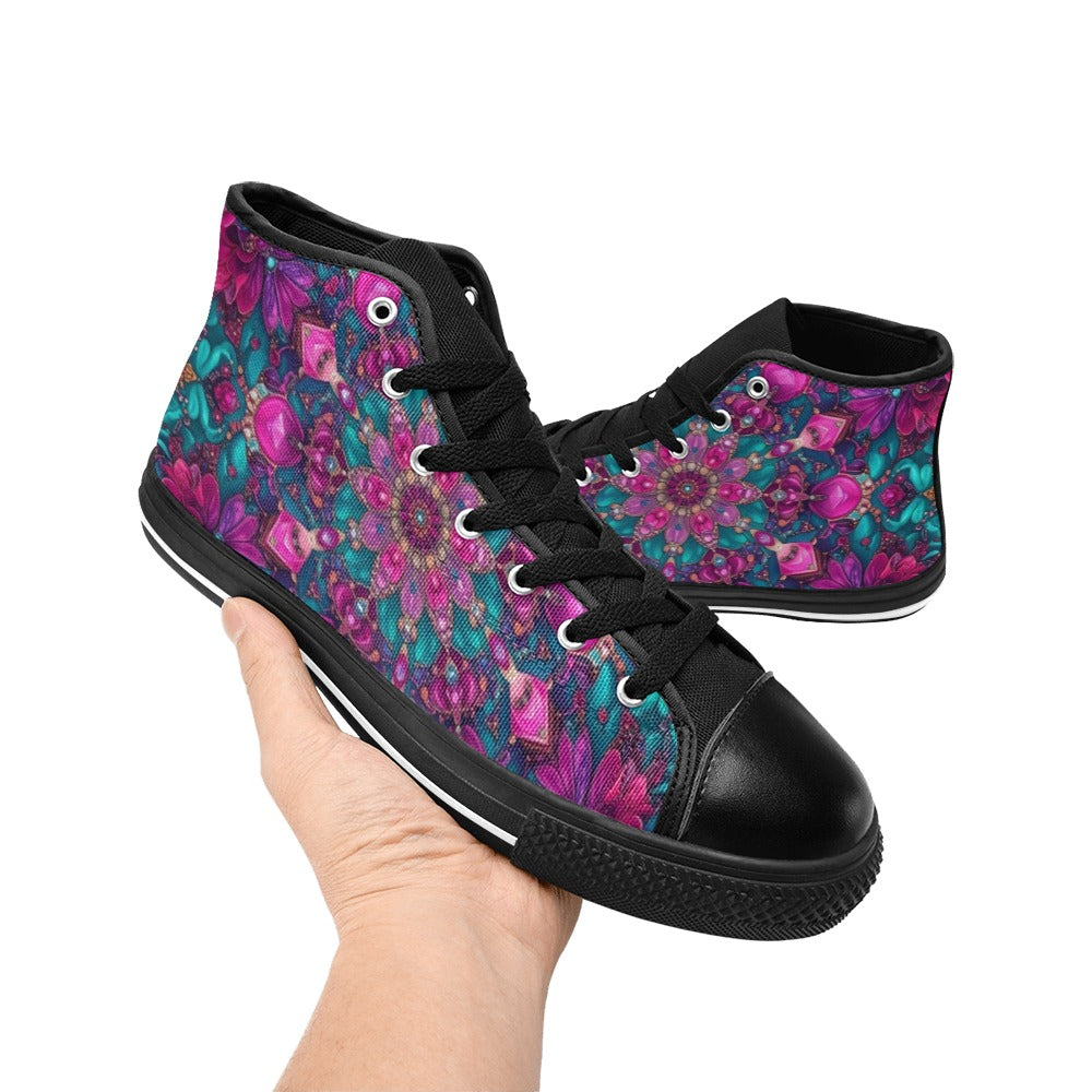 WOMEN'S Feminine Jeweled Skull High Top Canvas Neon Fantasy Custom Shoes