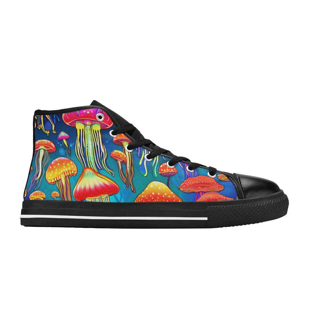 WOMEN'S Jellyfish Vibrant Mushroom Art High Top Canvas Cottagecore Shoes