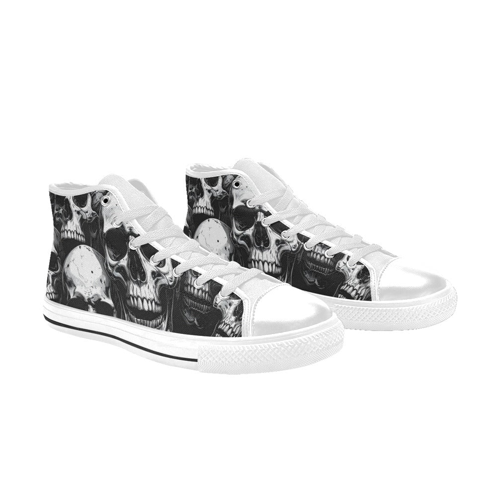 WOMEN'S Aggressive Comic Skull Black High Top Canvas Cottagecore Custom Sneakers