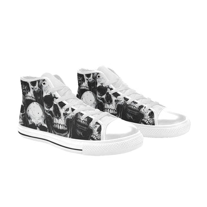 WOMEN'S Aggressive Comic Skull Black High Top Canvas Cottagecore Custom Sneakers