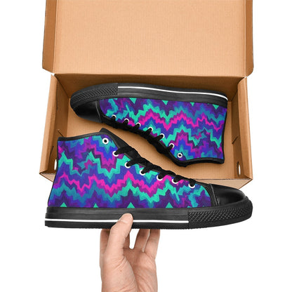 MEN'S Psychedelic Chevron Vortex High Top Canvas Vibrant Chaos Shoes