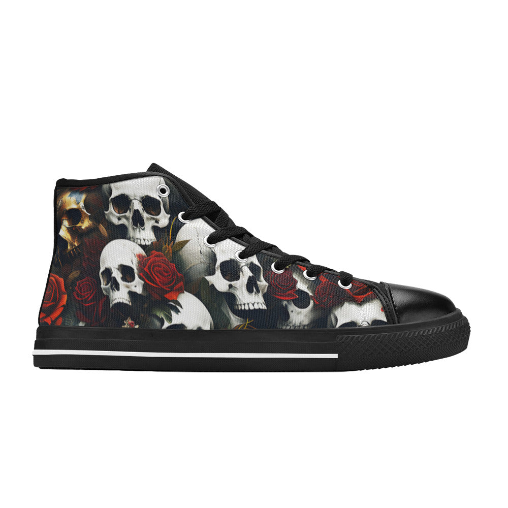 WOMEN'S Rose Skulls Dark 6 High Top Canvas Dreamcore Custom Sneakers