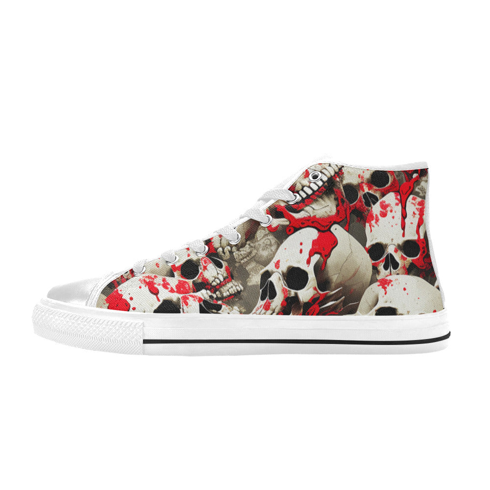 WOMEN'S Splatter Skulls 3 High Top Canvas Surreal Custom Shoes