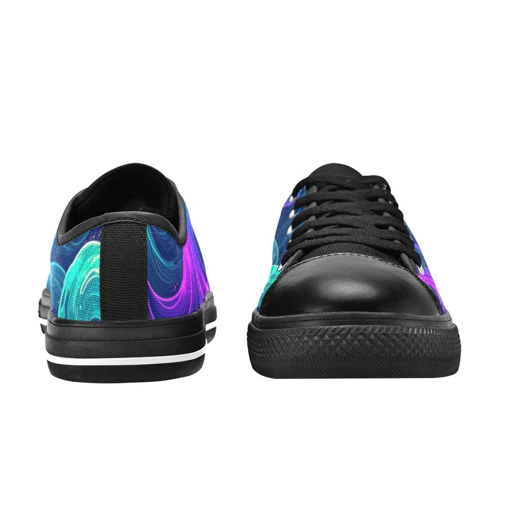 KIDS' Glowing Ocean Swirls Low Top Canvas Grunge Sneakers