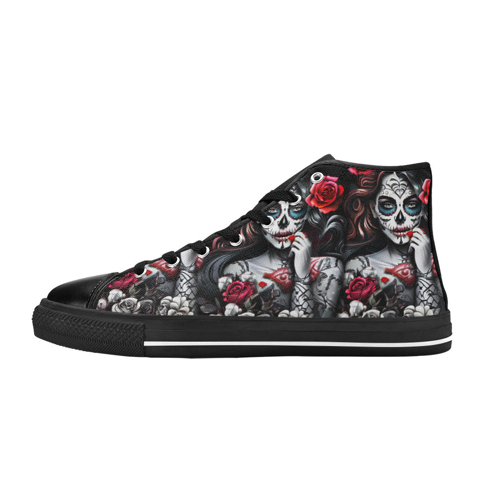 MEN'S Sugar Skull Woman Rose High Top Canvas Dark Academia Shoes