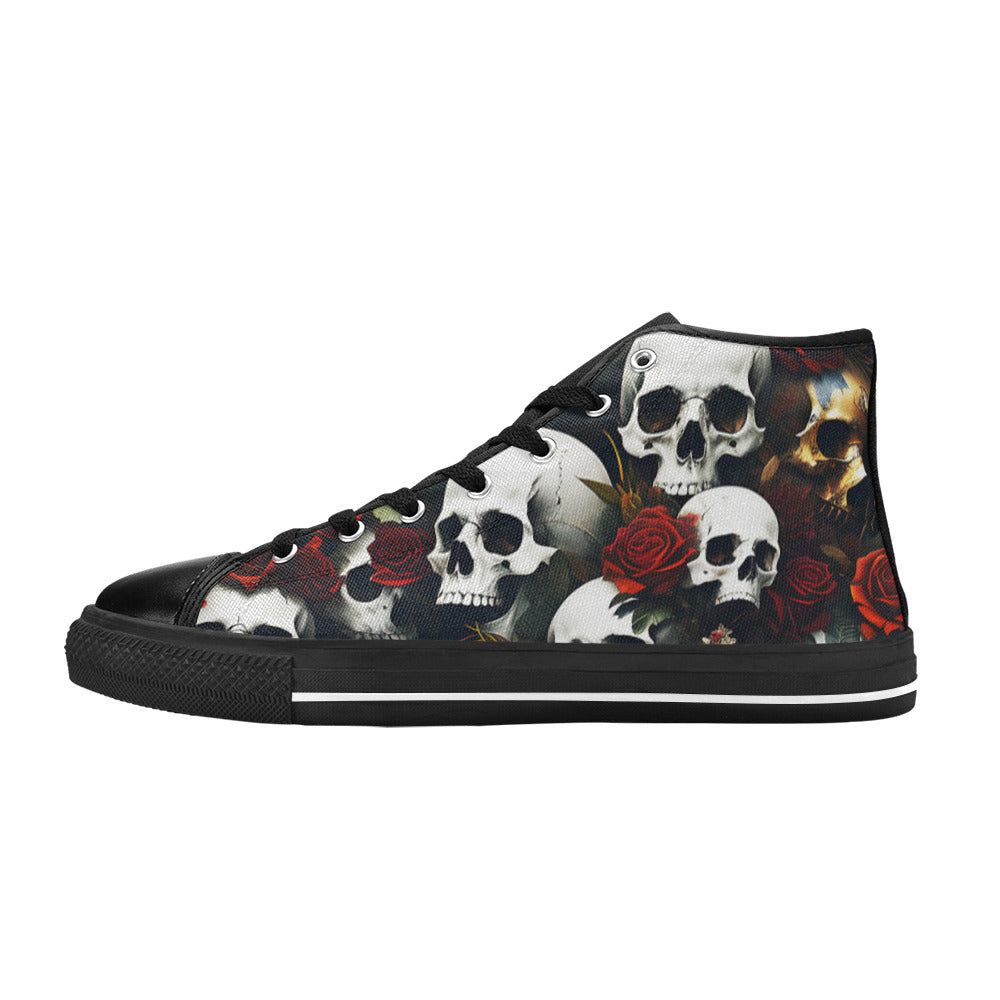 WOMEN'S Rose Skulls Dark 6 High Top Canvas Dreamcore Custom Sneakers