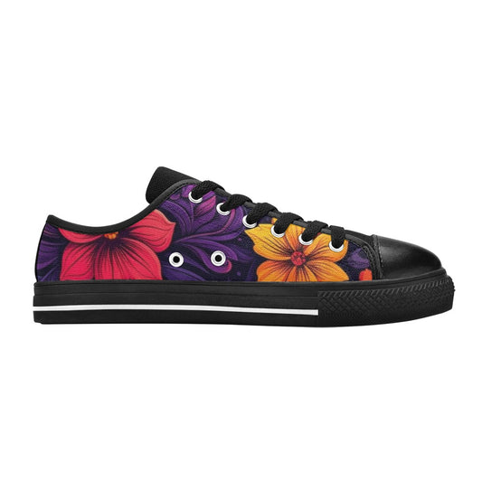 KIDS' Exotic Floral Weave Low Top Canvas Vibrant Chaos Custom Sneakers