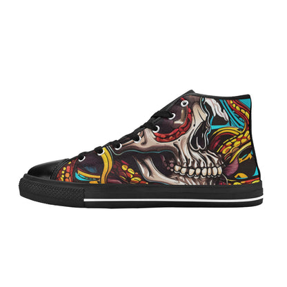 WOMEN'S Tentacles Skull 2 High Top Canvas Grunge Custom Shoes