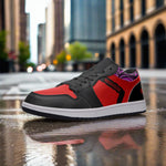 Freaky Shoes® Red & Black Purple Unisex Low Top Leather Sneakers
