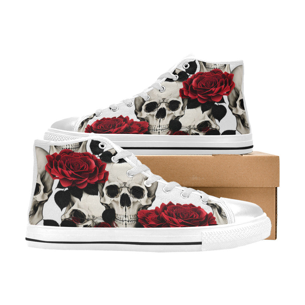 MEN'S Skulls Roses Deluxe 6 High Top Canvas Cottagecore Custom Shoes